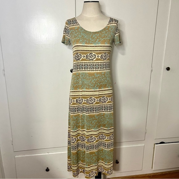 Vintage 90s Boho Striped Slinky Mesh Maxi Dress Size Medium - Picture 1 of 5